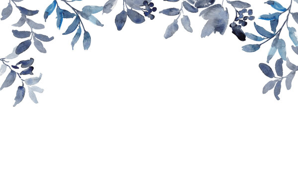 ブルーの水彩ボタニカルフレーム・リース・ライン装飾セット　エレガントな植物デザイン素材
Elegant Blue Watercolor Botanical Frame, Border and Wreath Collection