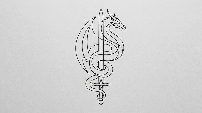 Black and white dragon symbol with rod of asclepius