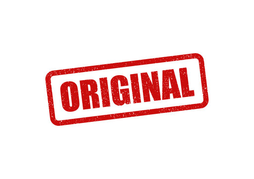 Red original rubber stamp sign with a vintage grunge texture effect isolated on transparent background