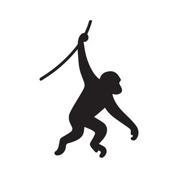 Silhouette monkey hanging on liana black vector illustration