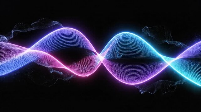 Abstract Neon Light Trails Flowing in Darkness.