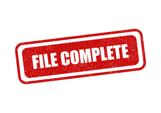 Red rectangular rubber stamp with the text file complete and textured effect isolated on transparent background