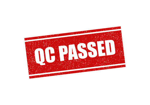 Red rectangular rubber stamp with the text qc passed in a grunge style isolated on transparent background