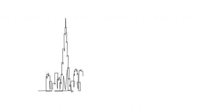 Continuous line drawing illustrates the dynamic growth of a modern cityscape featuring towering skyscrapers