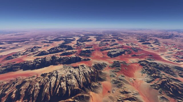 Aerial drone shot of Wadi Rum Desert. Jordan