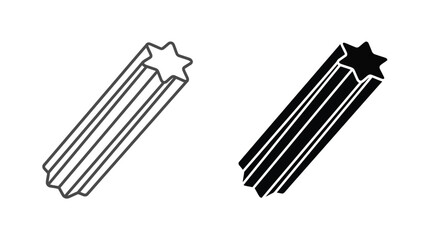 Black and white shooting star icons in outline and solid 3D isometric style © Tulippp