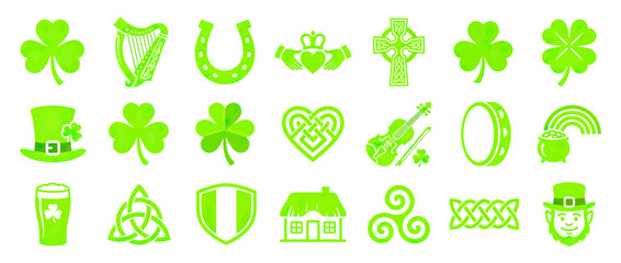 Obraz premium Green Irish Symbols Collection Vector Icons