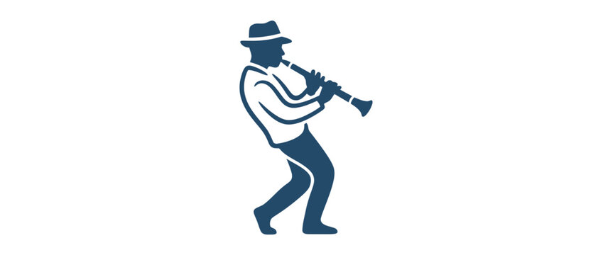 Musician Playing Woodwind Instrument with Hat Silhouette