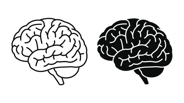 Black and white human brain icons set vector illustration design