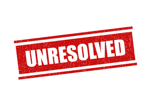 Red rubber stamp with the word unresolved in a grunge distressed style design isolated on transparent background
