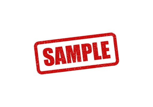 Red sample rubber stamp with a grunge texture effect for business documents isolated on transparent background