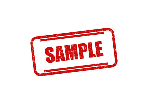 Red sample rubber stamp with a grunge texture effect for business documents isolated on transparent background