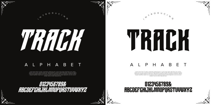 Track modern sporty athletic stencil typeface vector graphic template for active lifestyle and branding