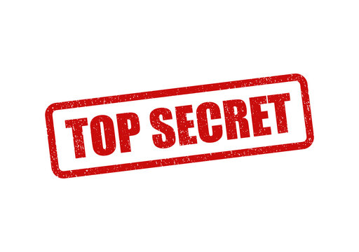 Red top secret rubber stamp mark with a grunge texture on a rectangle frame isolated on transparent background