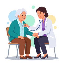 Obraz premium Doctor examining elderly patient with stethoscope, healthcare concept illustration