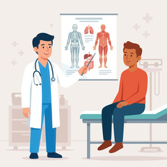 Fototapeta premium Doctor Explains Anatomy to Patient in Medical Consultation Room - Vector Illustration