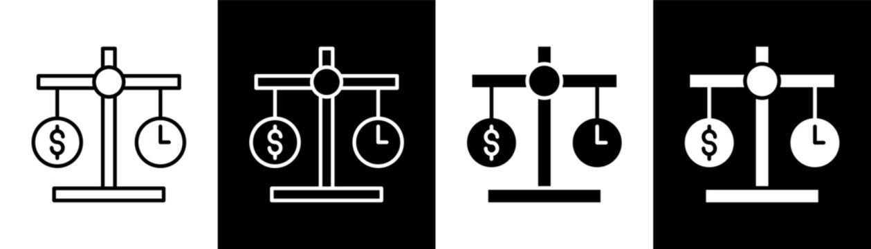 Time is Money white and black icon set design