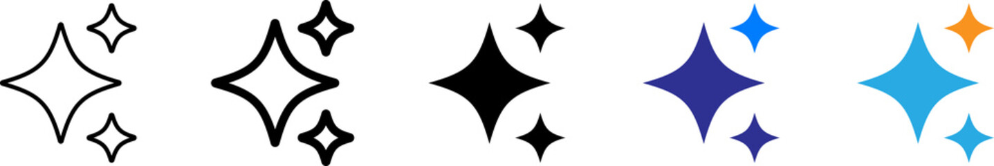 Sparkles icon with three shining stars. Symbol of glow, shine and glitter. Bright, clean and magic effect. © Ajimicon