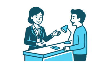 Obraz premium Hotel Receptionist and Guest Vector Illustration