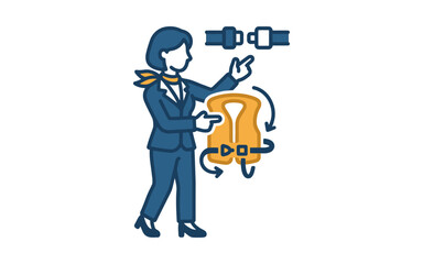 Fototapeta premium Flight Attendant Safety Demonstration Vector Icon
