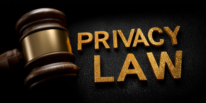 A gavel alongside golden lettering symbolizing the importance of privacy regulations and data security within the legal framework
