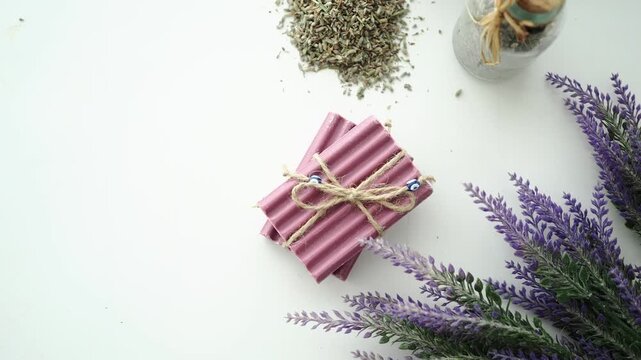 Making handmade soap with lavender and natural ingredients