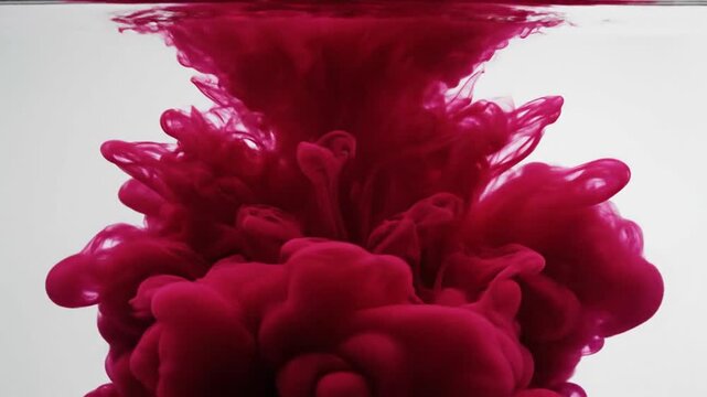 Crimson Cloud Dispersion: A vibrant cloud of crimson ink dissolves in clear water, creating an abstract and dynamic visual spectacle.
