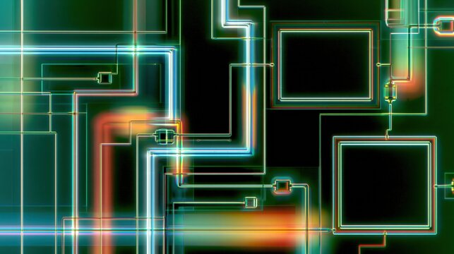 Abstract Glowing Circuitry Network with Neon Lights on a Dark Futuristic Background