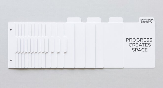 A Collection of Blank White Index Tabs Arranged on a Light Gray Surface