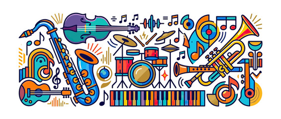 Fototapeta premium Colorful Abstract Musical Instruments Doodle Art