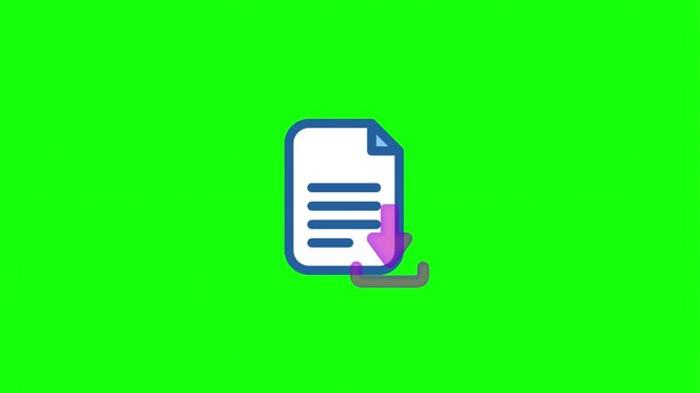 Animated Document Download Icon: File Transfer Arrow Motion Graphic on Green Screen Chroma Key
