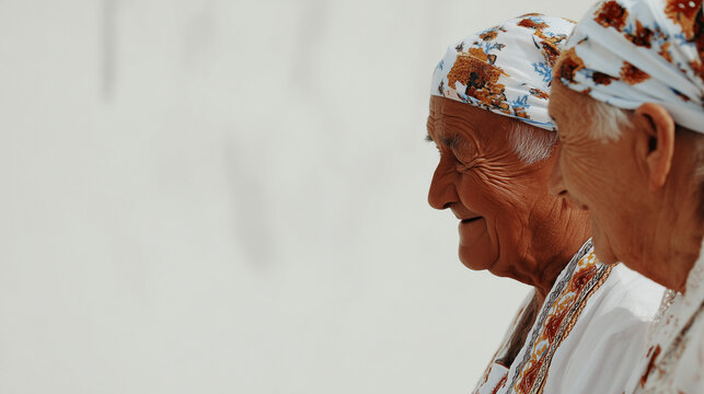 Two Elderly Women Wearing Traditional Floral Headscarves Smiling During The San Isidro Festival Celebration In Spain