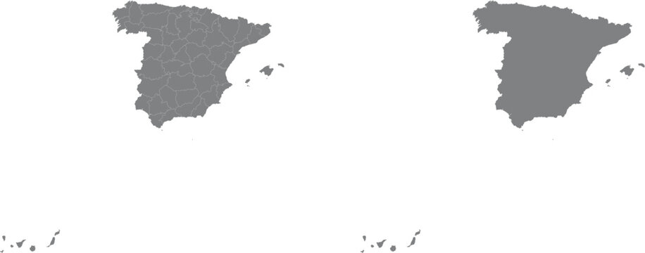 Grey map of spain with provinces and silhouette isolated on white background illustration