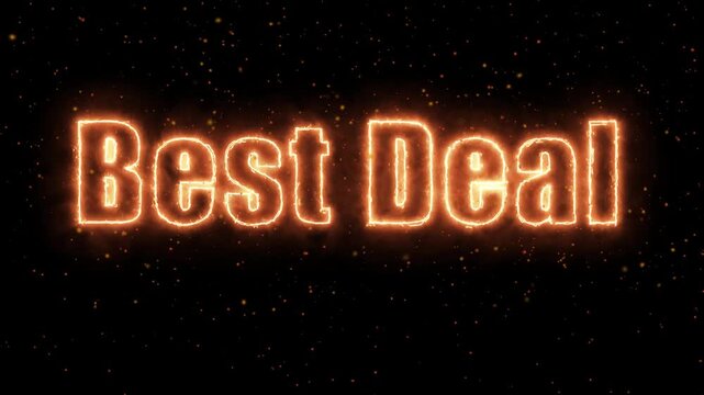 Glowing Fiery Best Deal Text Animation with Burning Spark Particles