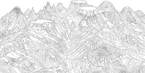 Fototapeta premium Abstract Mountain Topographic Line Art Landscape with Contour Map Style Vector Illustration