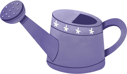 Purple Watercolor Watering Can with Floral Pattern for Garden and Plant Care © andika96
