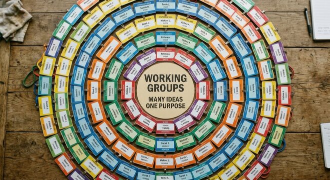 Circular Arrangement of Committee Badges for Working Groups and Organization