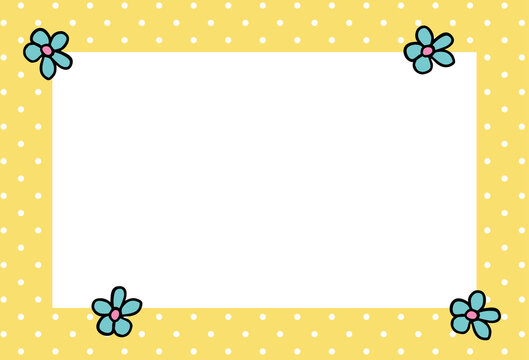 Yellow frame with flowers and polka dot pattern for polaroid frame, social media, poster, postcard, rectangle ad template, book cover, sticky note, banner, notepads, floral print, name tag, paper