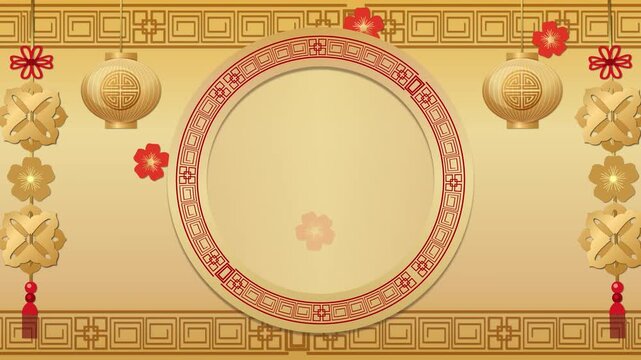 Golden Chinese Zodiac Rooster Animation with Traditional Lanterns and Ornaments
