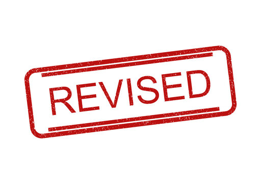 Red ink rubber stamp with the word revised for business documents and paperwork isolated on transparent background