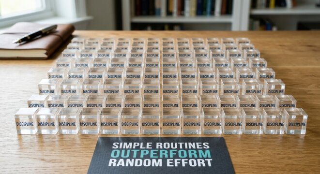 Countless Discipline Blocks Arranged in Perfect Order Above Inspirational Quote