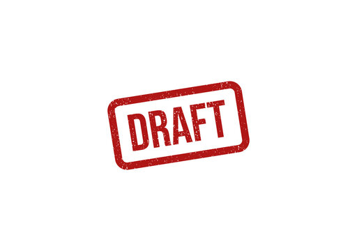 Red rubber stamp with the word draft in a grunge style on a simple surface isolated on transparent background