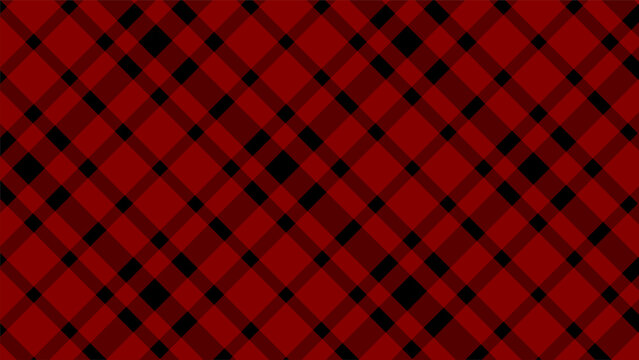 Seamless red and black plaid pattern background with diagonal lumberjack tartan or buffalo check fabric texture for winter fashion and holiday textile design