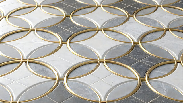Geometric pattern with interconnected green circles on gray background
