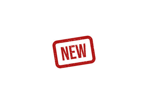 Red rubber stamp with the word new inside a rectangular border frame design isolated on transparent background