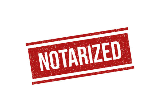 Red rubber stamp with the word notarized in a grunge style for official legal docs isolated on transparent background
