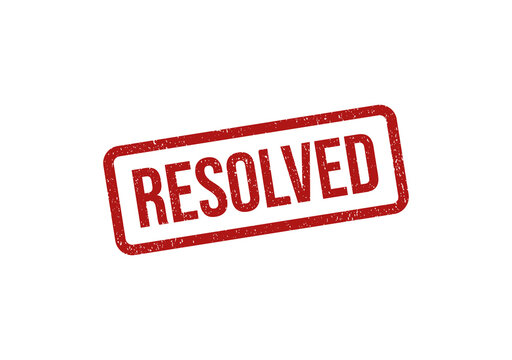 Red rubber stamp with the word resolved inside a rectangular border frame isolated on transparent background