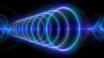 Fototapeta premium Abstract light ring loop on dark background, glowing blue and purple abstract energy wave