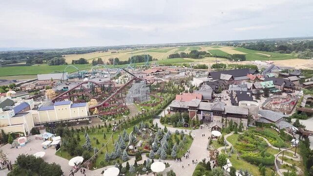 Energylandia Amusement Park Poland

Aerial view of Energylandia amusement park with roller coasters and attractions, Zator, Poland, 20 July 2026.
