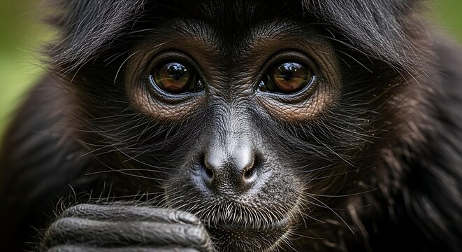 Close-up of a thoughtful monkey face.